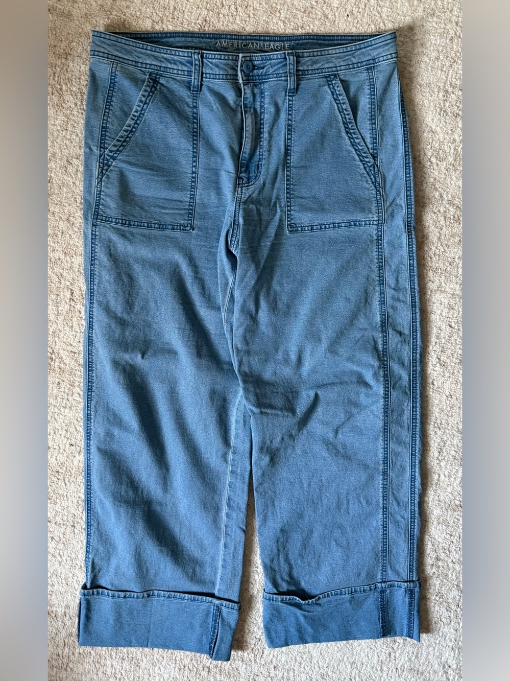 American Eagle Stovepipe Denim Crop Pants Cuffed 14